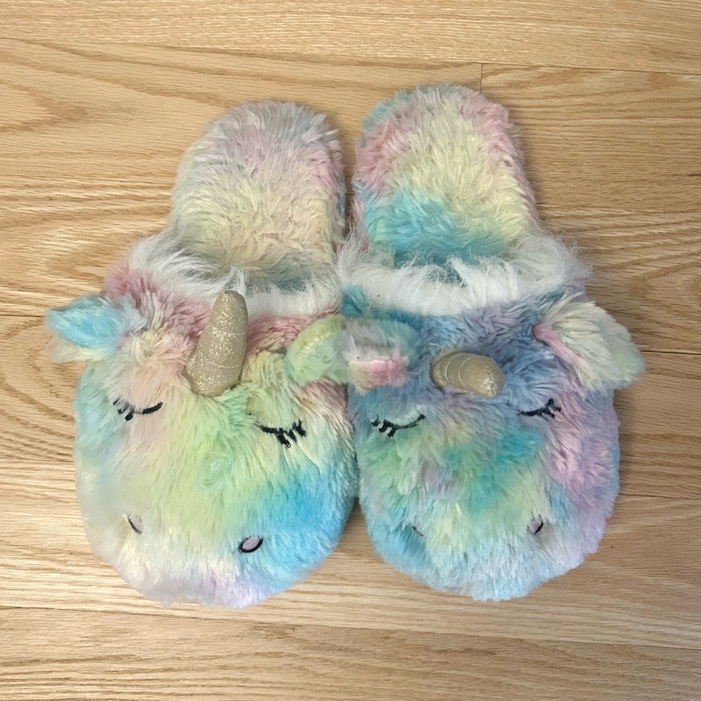 Rainbow Fluffy Unicorn Slippers